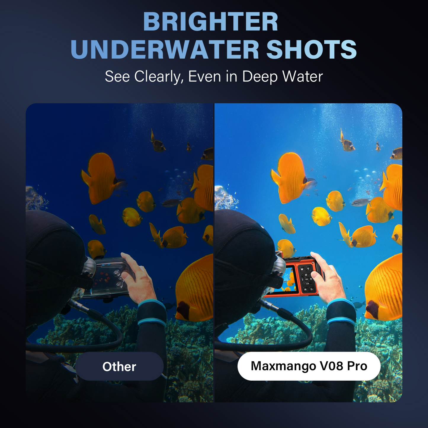 Maxmango V08Pro 8K WiFi 15m/49FT Underwater Digital Camera Dual-Screen Waterproof Camera