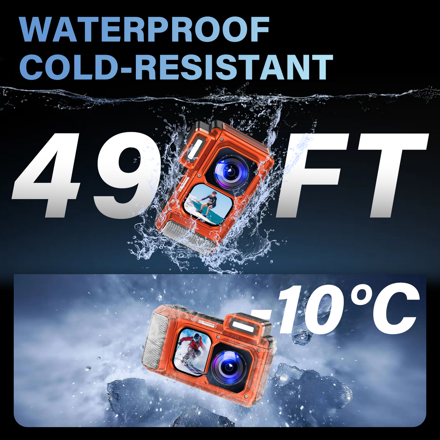 Maxmango V08Pro 8K WiFi 15m/49FT Underwater Digital Camera Dual-Screen Waterproof Camera