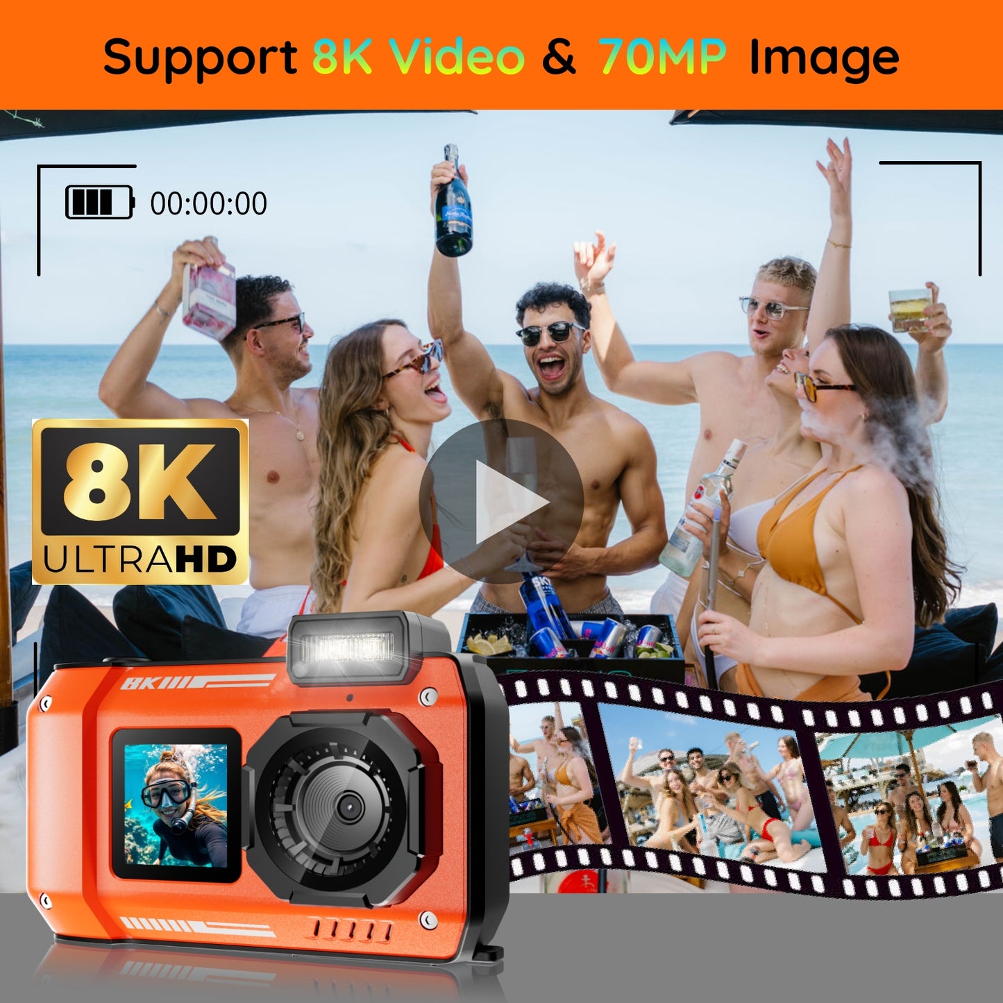 Maxmango D50 8K Underwater Digital Camera Dual-Screen Waterproof Camera
