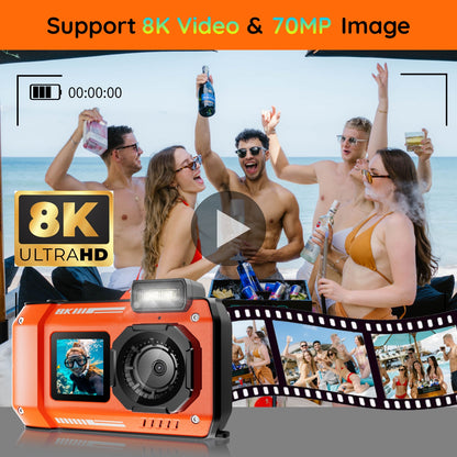 Maxmango D50 8K Underwater Digital Camera Dual-Screen Waterproof Camera