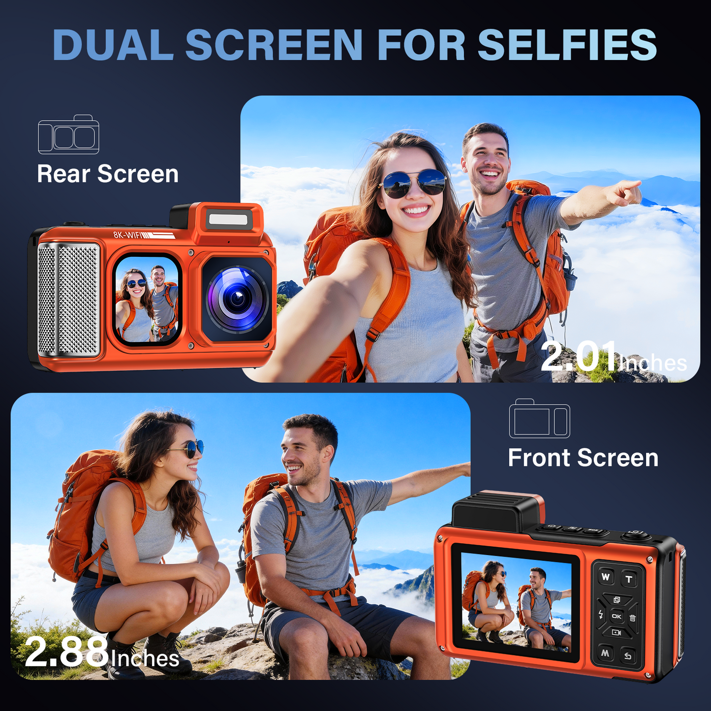 Maxmango V08Pro 8K WiFi 15m/49FT Underwater Digital Camera Dual-Screen Waterproof Camera