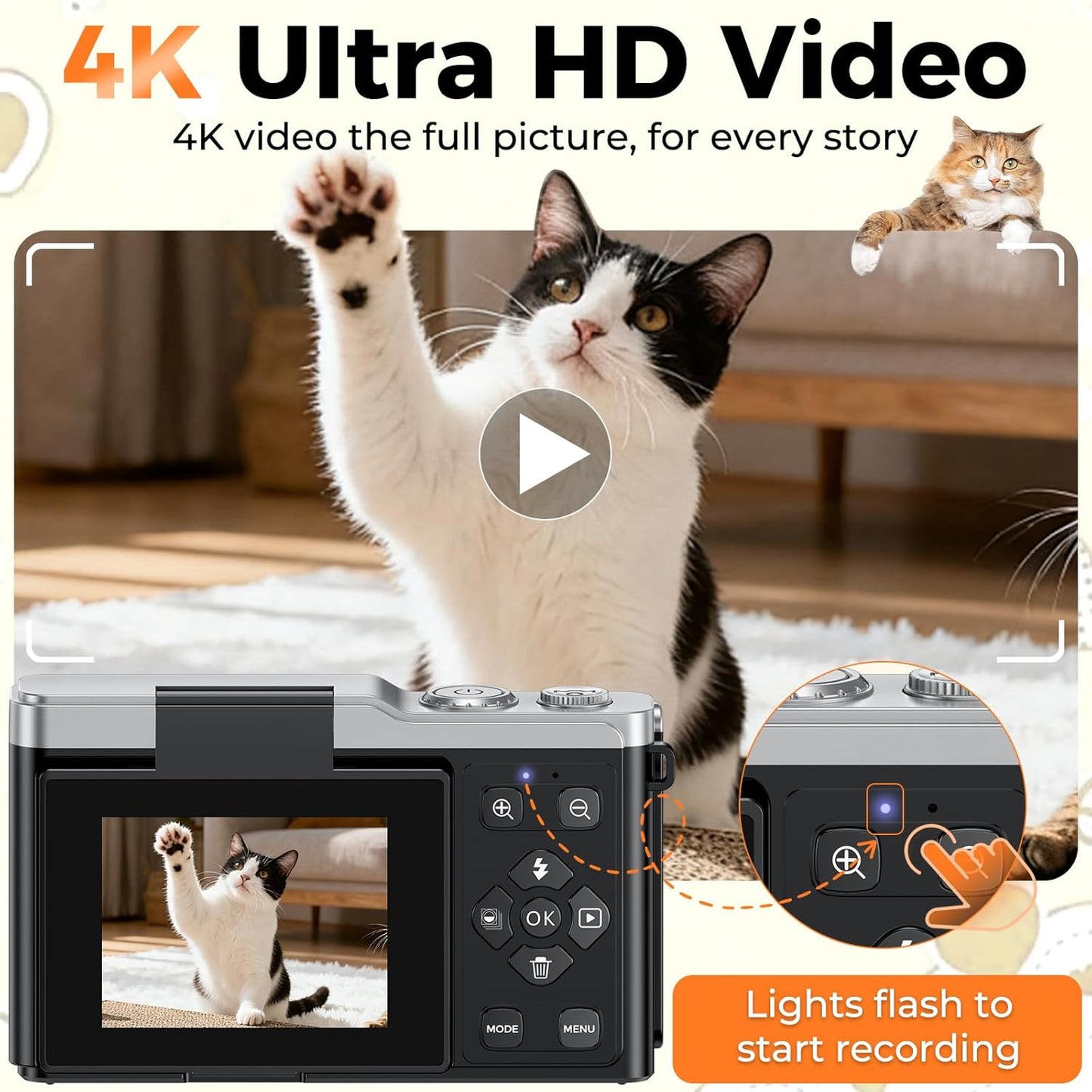 MaxMango 64MP Digital Camera with 180° Flip Screen Vlogging Camera