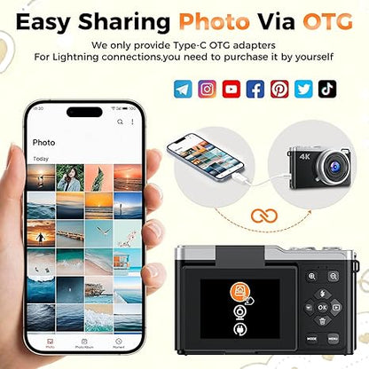 MaxMango 64MP Digital Camera with 180° Flip Screen Vlogging Camera