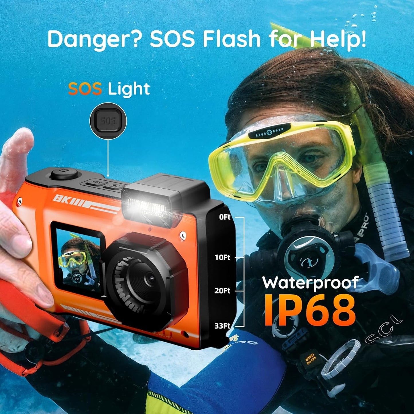 MaxMango 8K Underwater Digital Camera 70MP Dual-Screen Waterproof Camera