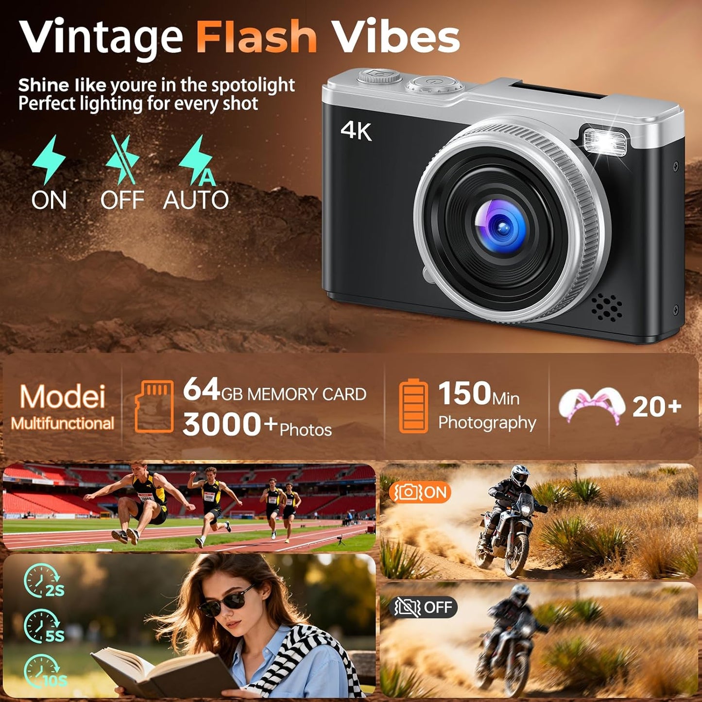 MaxMango 64MP Digital Camera with 180° Flip Screen Vlogging Camera