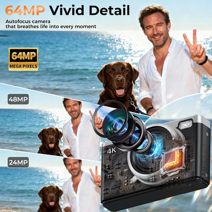 MaxMango 64MP Digital Camera with 180° Flip Screen Vlogging Camera