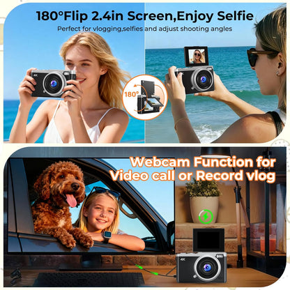 MaxMango 64MP Digital Camera with 180° Flip Screen Vlogging Camera